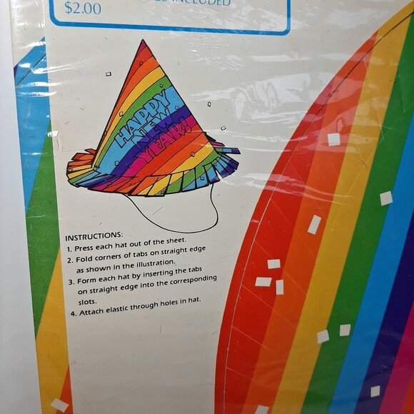 Vintage Hallmark New Year's Eve Party Cone Hats Pride Rainbow Striped Paper - Picture 3 of 10